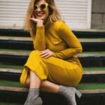 Women's Yellow Long-sleeved Dress